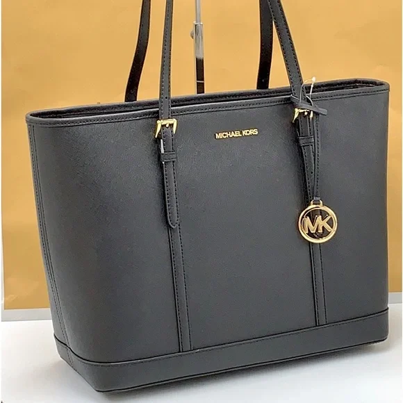 Michael kors jet set travel antwortete large top zip drawstring tote black mk